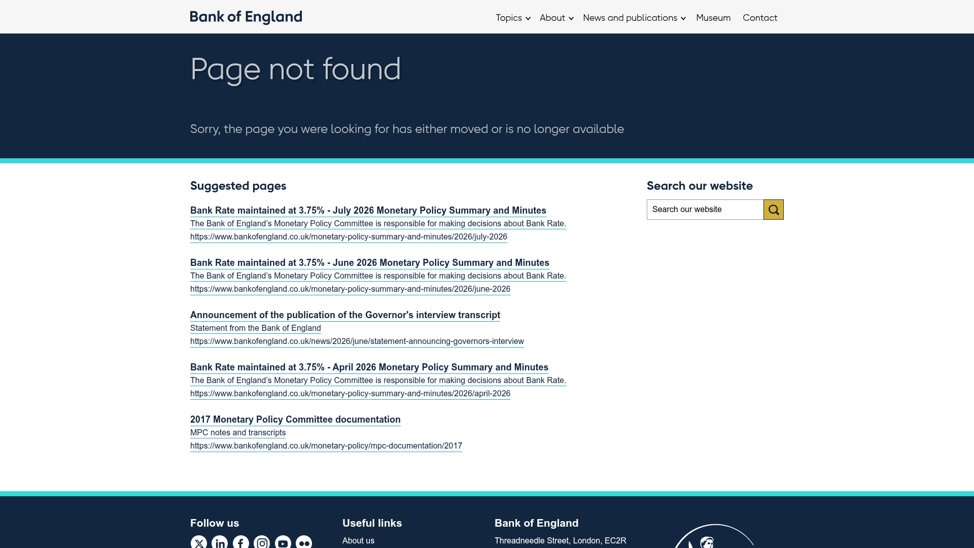 The Bank of England Monetary Policy Summary page